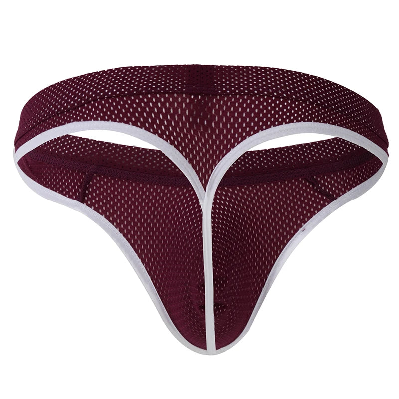 Men's Low Waist Thongs Breathable Nylon Mesh T Briefs Comfortable Underwear