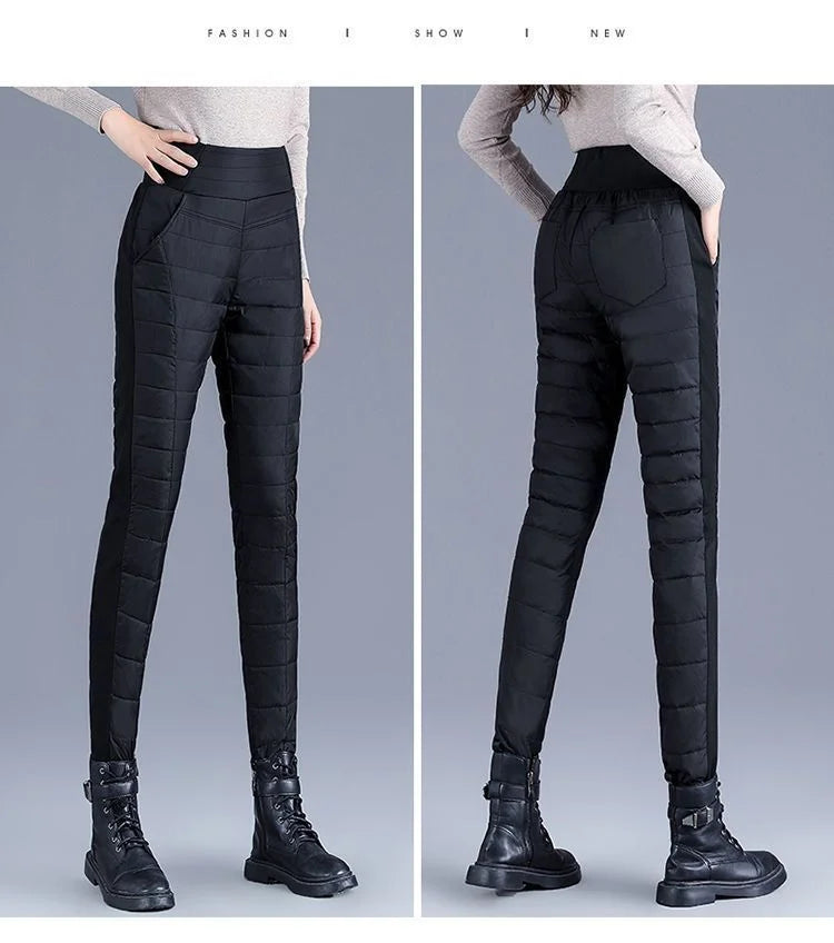 High Waist Thickened Cotton Pants Women's Elastic Slim Fit Korean Style Winter Outerwear Warm Cotton Trousers for Ladies