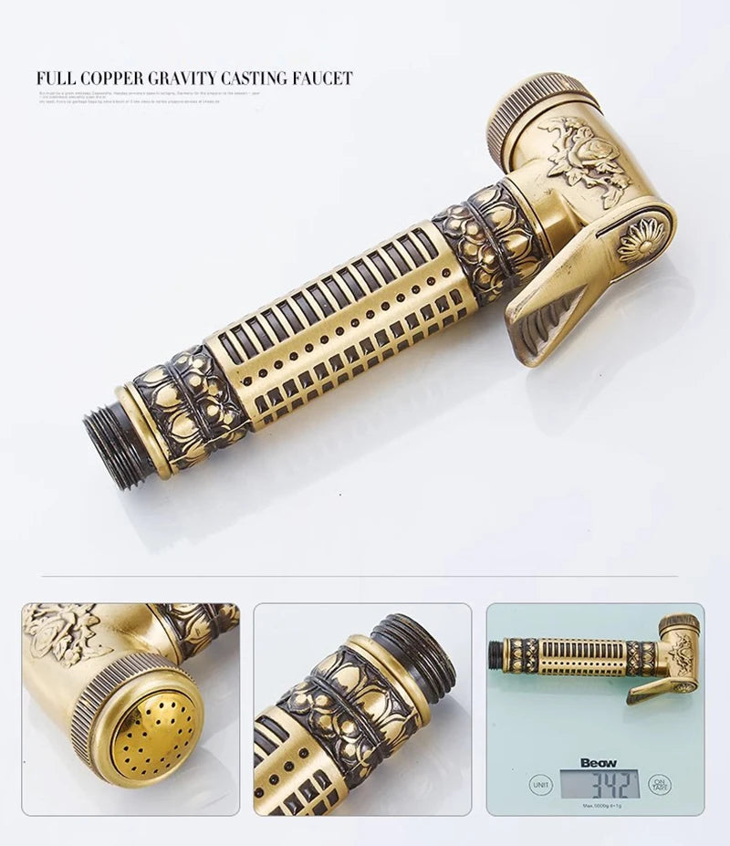 Hand Held Bidet Sprayer Douche Toilet Kit Copper Engrave Shattaf Shower Head Antique Valve Set Jet Bidet Faucet Set Bidet Set