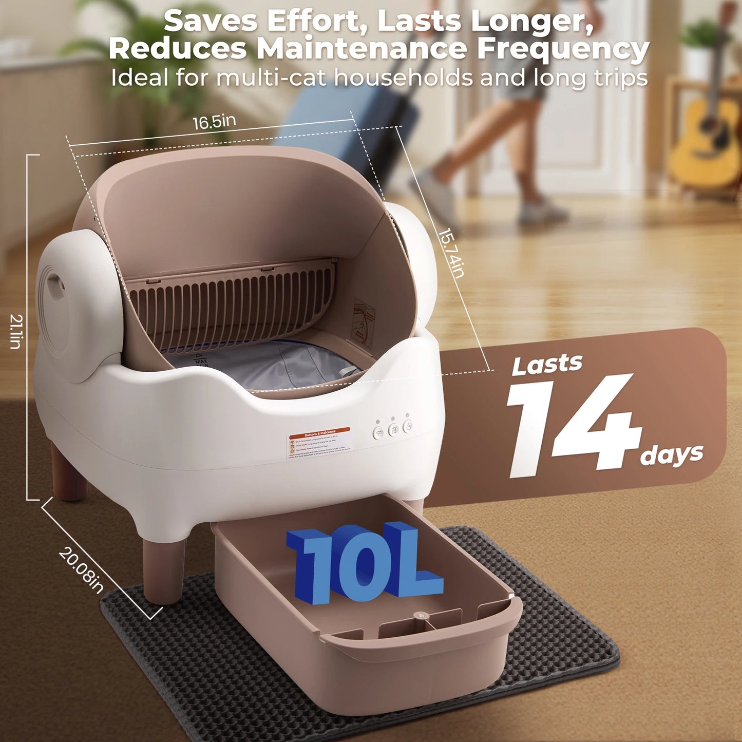APP Controlled Automatic Cat Litter Box-Self Cleaning Odor Elimination Large Waste Bin for Multi-Cat Homes Open-Top Design