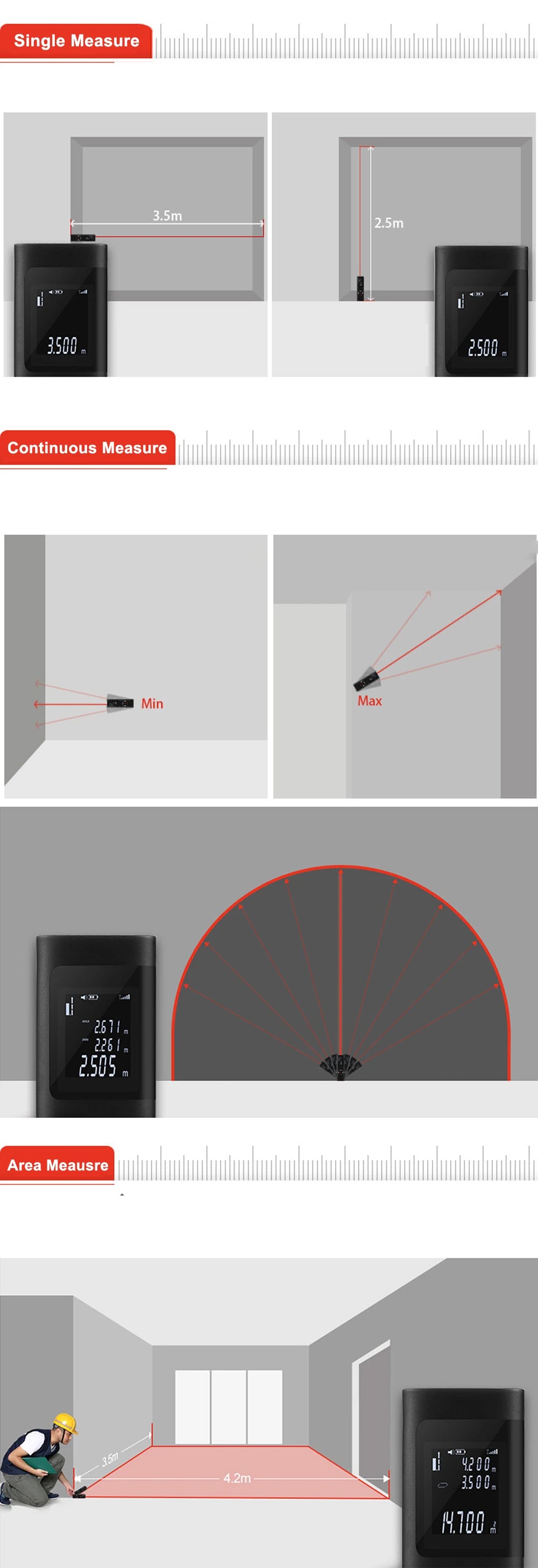 40M/60M Mini Smart Laser Distance Meter Measure Infrared Rangefinder USB Rechargeable Portable Handheld Laser Range Finder Tools