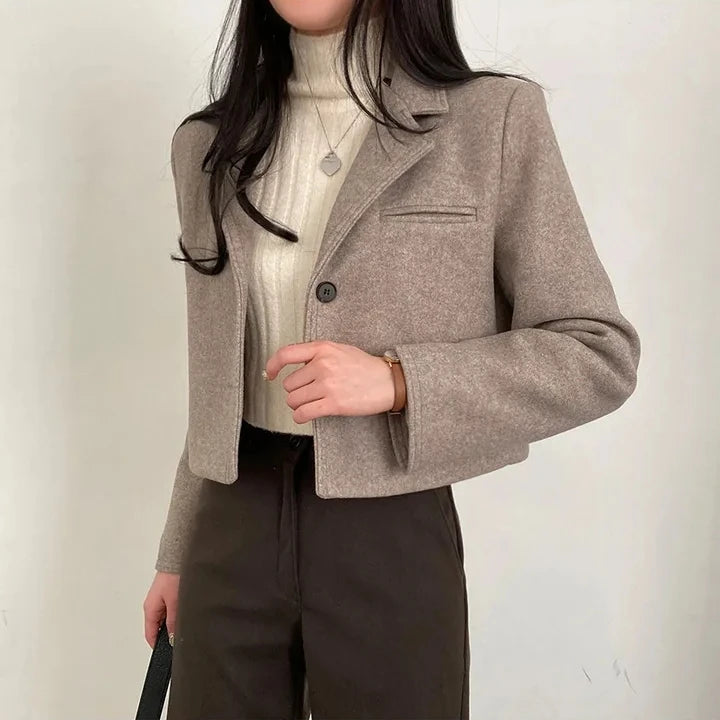 ort Thiened Woolen Coat for Women Winter New Sle Retro Single Button Suit Collar Coat Korean Sle Straight Tube pe