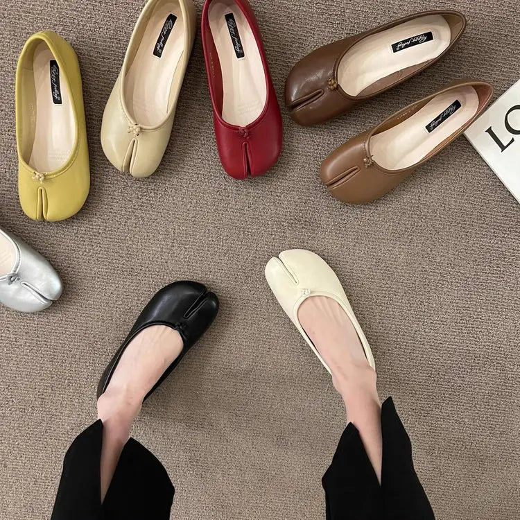 Korean Style Horse-Shoe Split-Toe Women's Shallow Mouth Single Shoes New Slip-On Pig's Trotters Versatile Grandma Flat Loafers