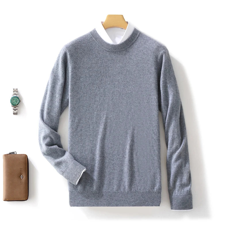 Fall/Winter New Cashmere Sweater Men's 100% Pure Wool Thick Crewneck Sweater Casual Knitted Bottom Shirt