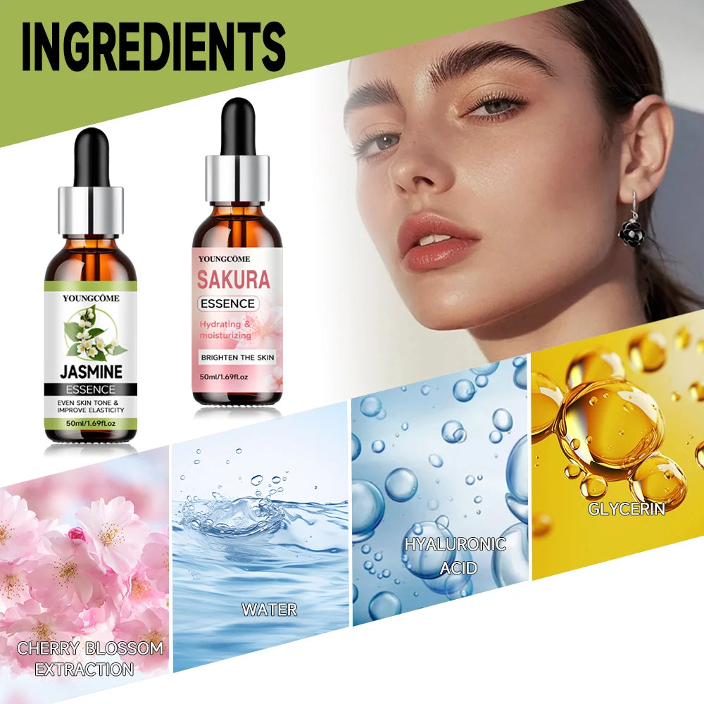  YOUNGCOME﻿ Sakura Skincare Set Korean Face Serum Cream Anti-Aging Wrinkle Moisturize Fade Dark Circles Cosmetics Skin Care Set