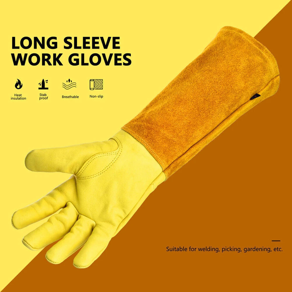 1 Pair Long Thorn Proof Gardening Gloves Breathable Leather Working Mitten with Forearm Protection Floral Gauntlet for Women Men