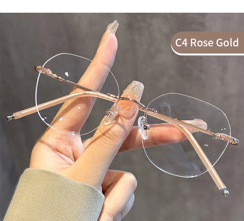 Xbora Fashion Women's Frameless Eyeglasses Frames Ultralight Polygon Men's Eyeglasses Frames Optical Prescription Glasses 32006