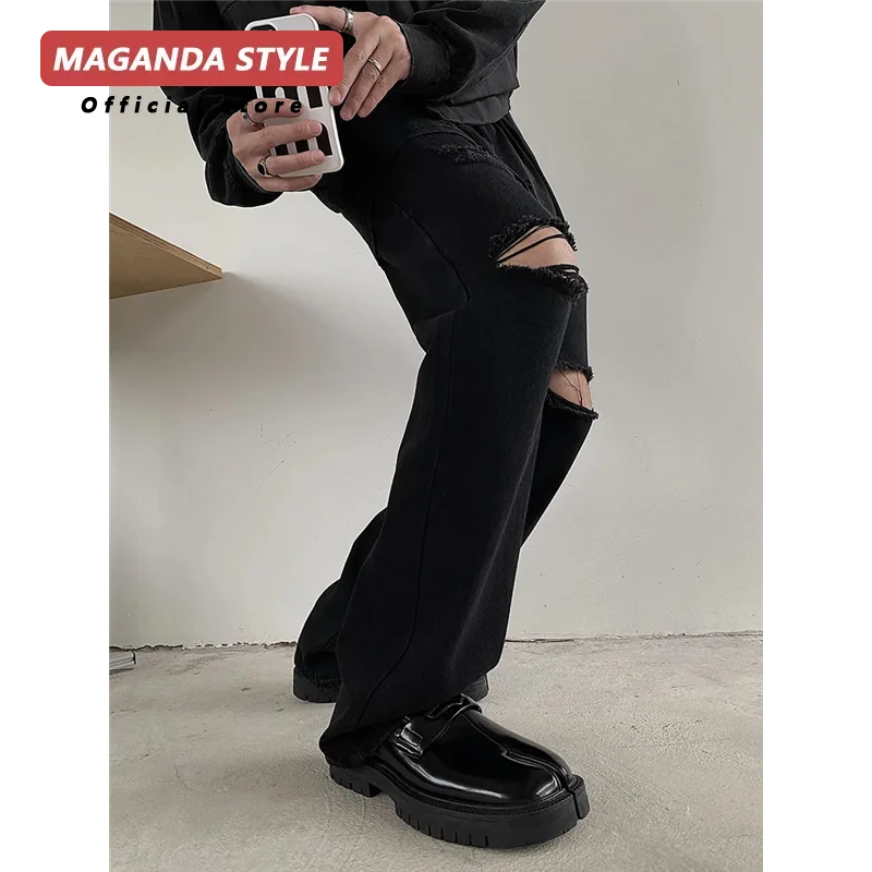 Maganda Split toe horseshoe shoes for men's thick sole Lefu shoes Tabi shoes patent leather shoes Korean version trend casual