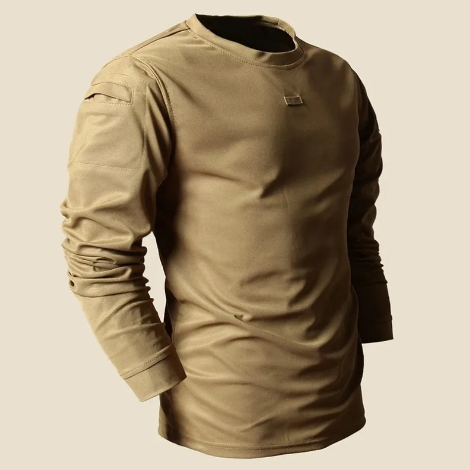 Spring Training Tactical Top Mens Elastic Wear-resistant Outdoor Sports Long Sleeved T-shirt Quick Drying Slim Round Neck Shirt