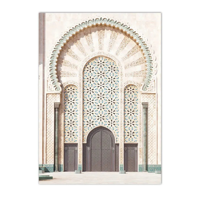 Islamic Wall Art Print Morocco Door Canvas Poster Pampas Grass Beige Flower Art Painting Mosque Posters Wall Pictures Home Decor