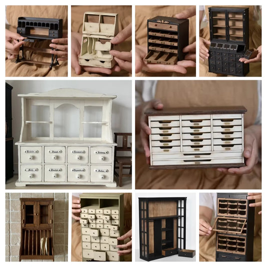 French Storage Furniture Set  StowCraft Realistic 9-Grid Cabinet Folding Garden Table Storage Display Unit 1/6 Dollhouse Diorama