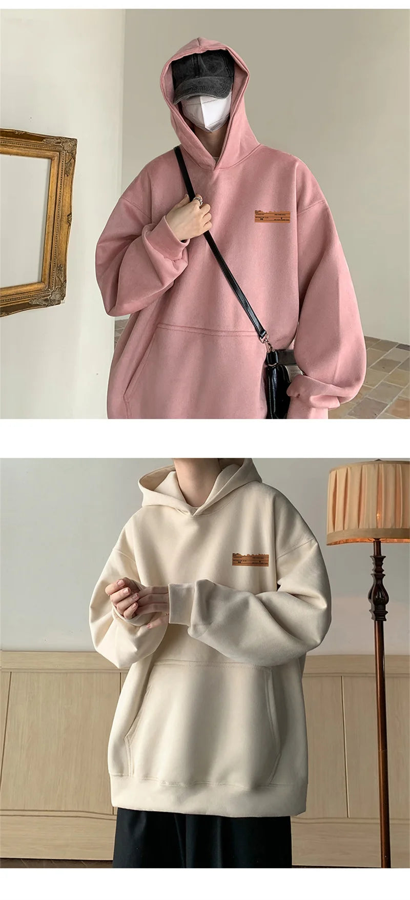 2026 New Suede Hooded Sweatshirts For Men Autumn Y2K Streetwear Printed Hoodies Hip Hop Fashion Retro Fleece Hoody Clothes