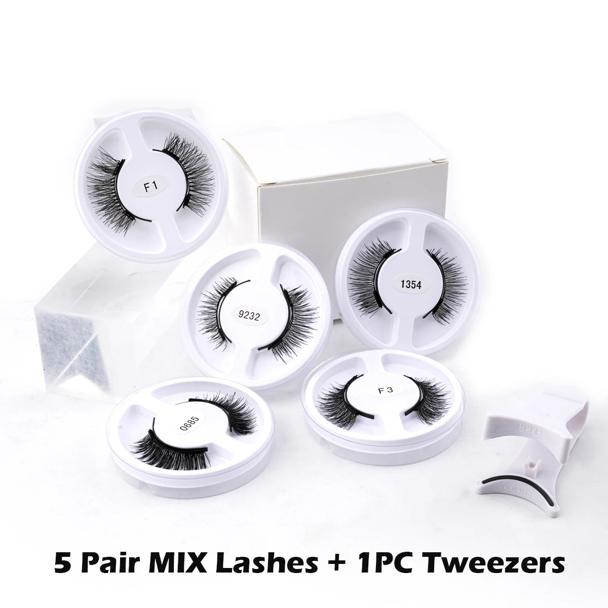 5 Pairs Reusable Magnetic Lashes Set with Magnetic Tweezers Makeup Tool 5 Style Faux Mink Lashes Curly Eyelashes Extension Kit