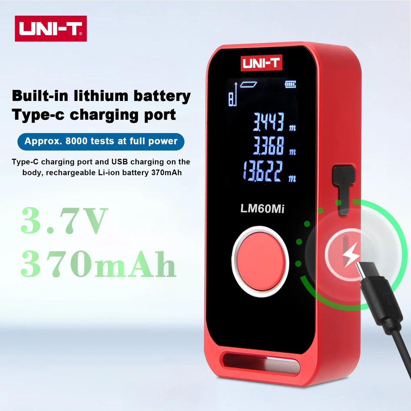 UNI-T Mini Laser Distance 40/60m Range Rechargeable 3.7V Wall Area/Volume/Circumference Measurement LM40Mi LM60Mi