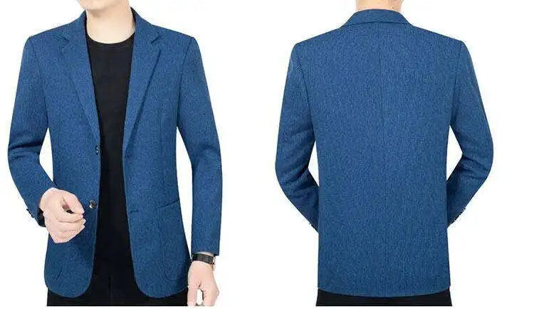 Men's woolen suit spring and autumn jacket is fashionable, cool and versatile. It is a solid-color checkered flat lapel short to