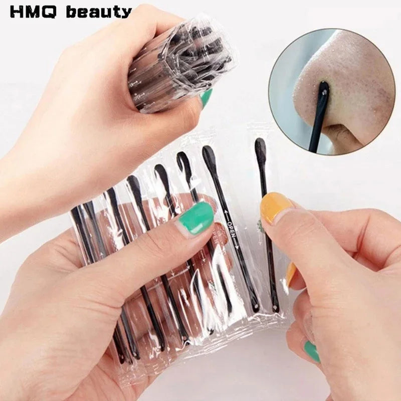 100/50Pcs Blackhead Remover Swabs Disposable Double-Headed Spiral Cotton Swab Individually Packaged Ear Picks Health Beauty Tool