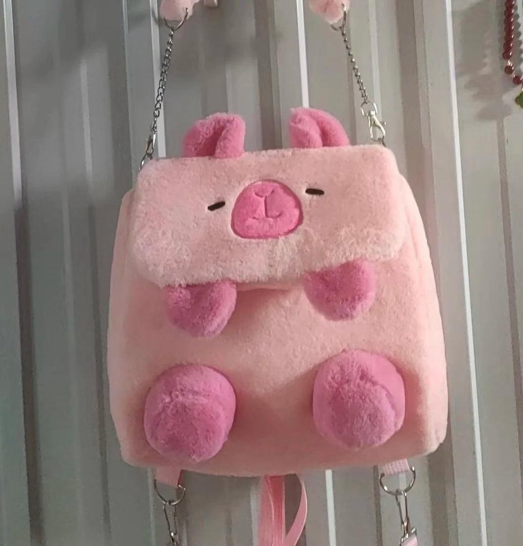 Cute Cartoon Large Capacity Kawaii Capybara Plush Backpack Schoolbag Student Women Bag Crossbody Bag Shoulder Bag Handbag Purses
