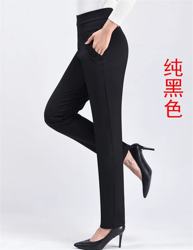 Pants Women2025Autumn Winter New Fleece Thick Middle-Aged Elderly Ladies Casual Trousers Mother High Waist Straight Pants Female
