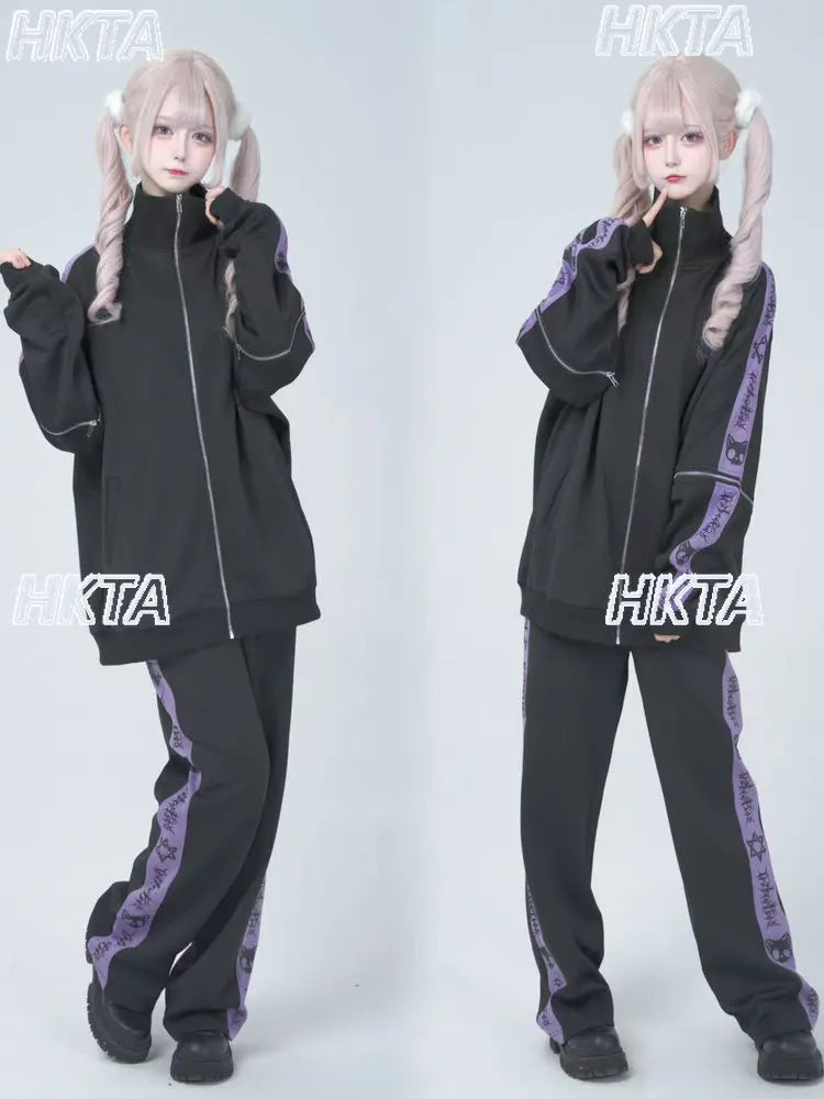 Japanese Style Halloween Gothic Clothes Anime Subculture Sweatshirt Coat Women Girls Punk College Style Black Hoodies Jacket