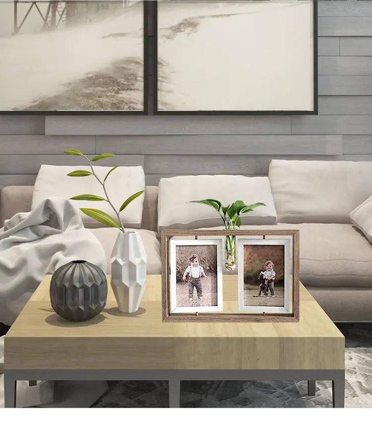 Picture Frames 4x6 Rotating Family Photo Frame,Office Desk Decor Wedding Gift, Floating Double-Sided Glass Tabletop Standing