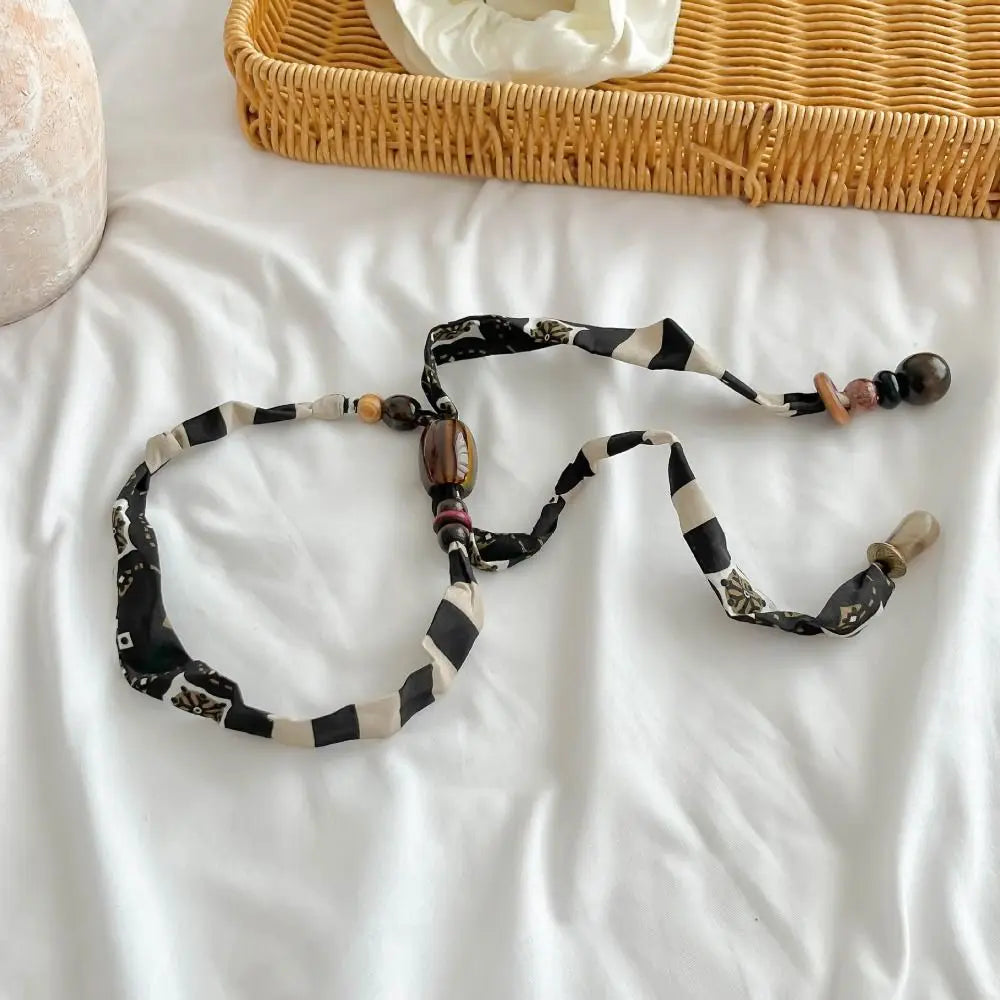 Strip Cloth Chain Necklace Multicolor Ethnic Style Wood Bead Necklace Jewelry Accessories Clavicle Chain Bohemian Choker Male