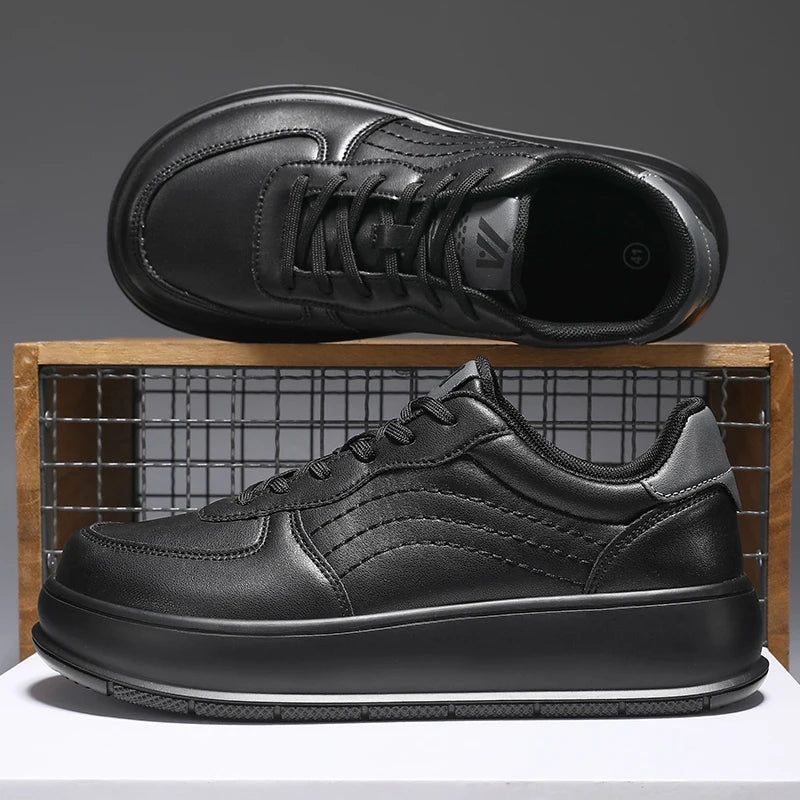Men's Wide-top Shoes with Leather Upper, Casual Sports Shoes in Large Size, Thick Sole, Height-increasing Platform Shoes