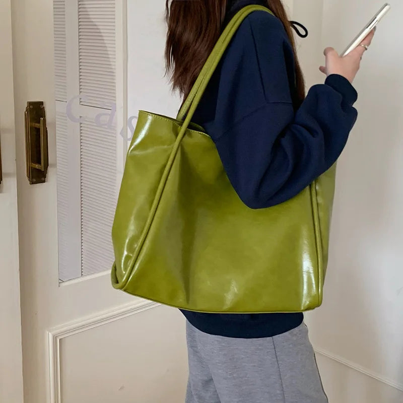 Women Tote Bag Fashion Underarm Pouch Large Capacity Soft Pu Leather Shoulder Bag Retro Crossbody Bag Casual Portable BucketBags