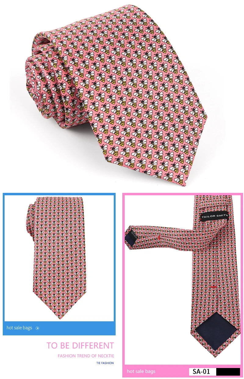 Tailor Smith 100% Silk Ties For Men Fashion Necktie With Bee butterfly sailboat  Animal Pattern Tie Father's Day Birthday Holida