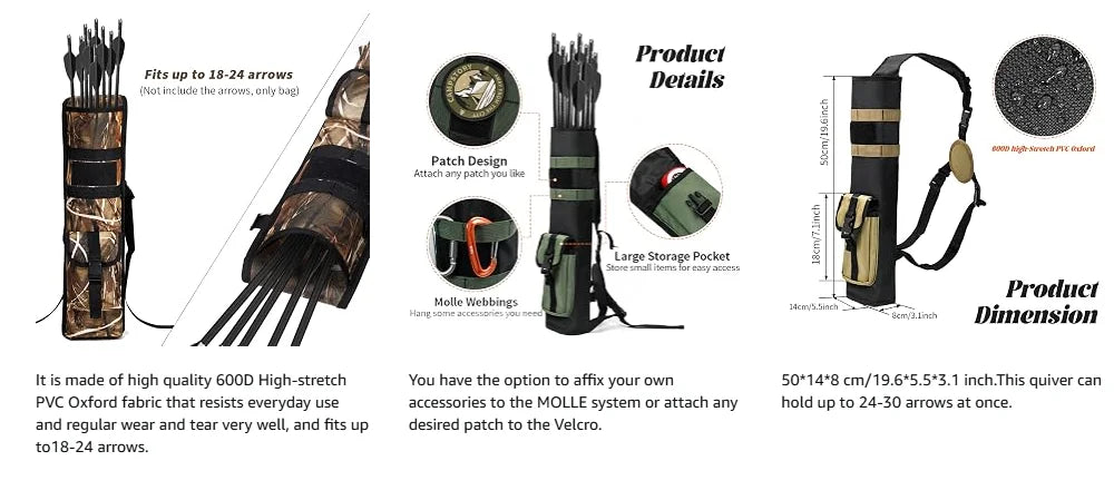 Archery Lightweight Back Arrow Quiver with Molle System Hanged for Target Shooting