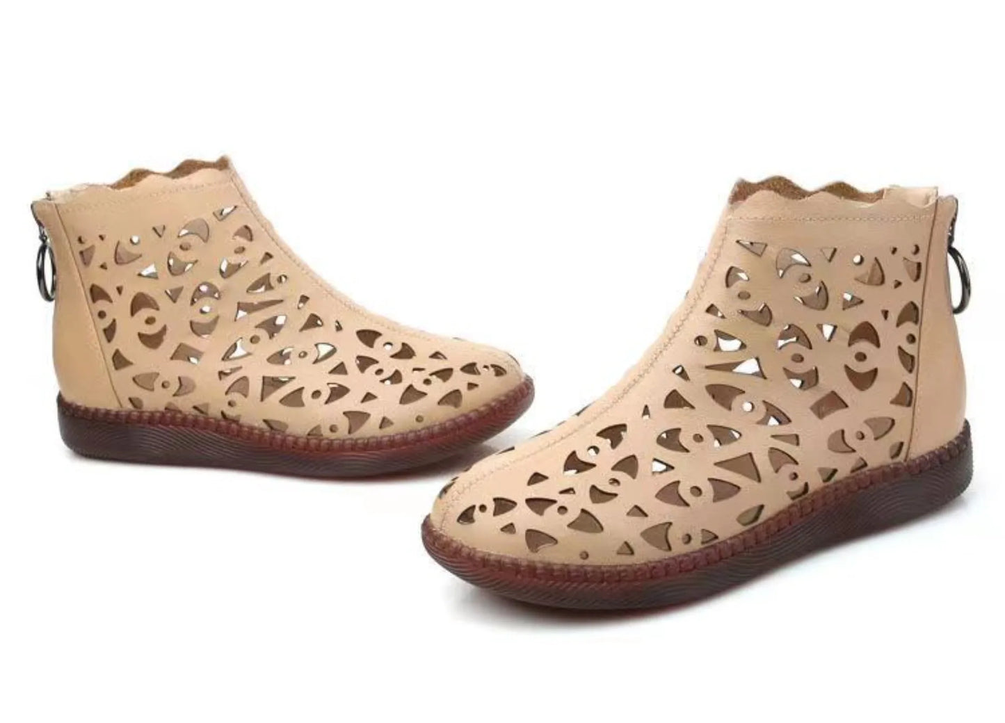 Women's Flat-bottomed Booties 2025 Spring and Autumn New Fashion Hollow Breathable Soft and Comfortable Leisure Cool Boots.