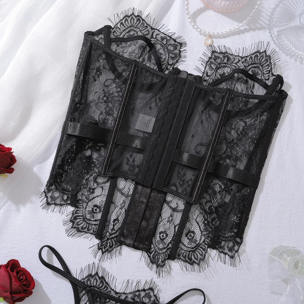 Ellolace Sexy Lingerie For Women Palace Sensual Corset Hilitos 2PC Set Sheer Strapless Lace Slim Clubwear Call Of The Night