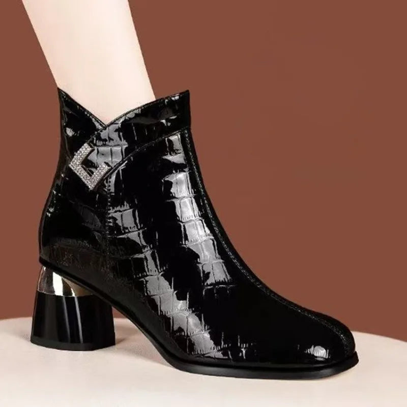 Women Ankle Boots Thick Heels Platform Short Boots Women Fashion Autumn Female Shoes Retro Belt Buckle Work Shoes Botas De Mujer