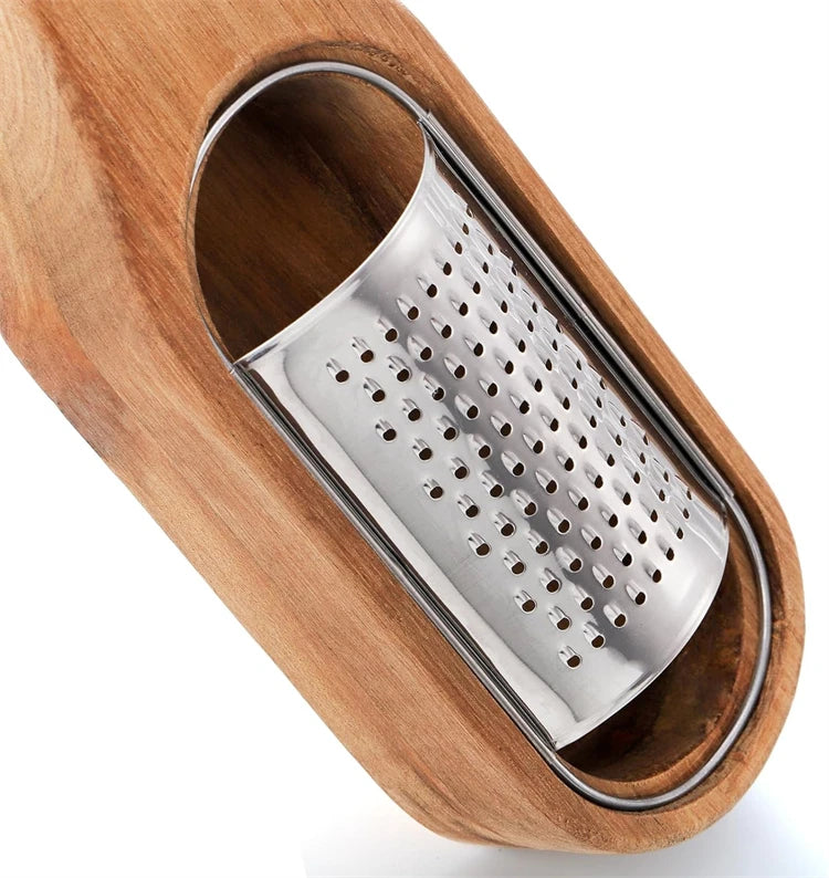 Cheese Grater With Wooden Container 304 Stainless Steel Cheese Grater Box Kitchen Parmesan Zester Cheese Grater Shredder JT