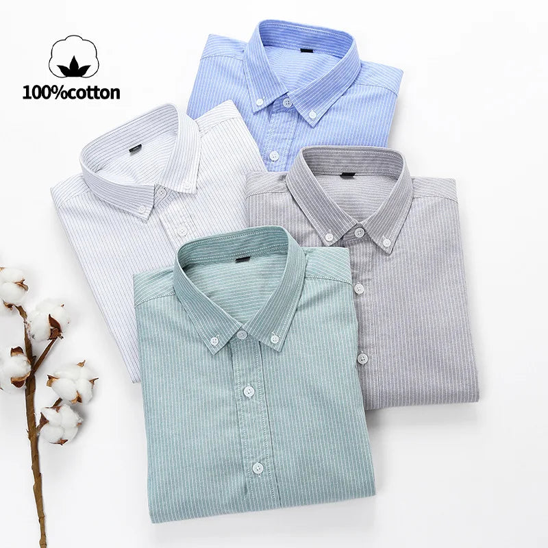 Men's 100% Cotton Oxford Shirt - Breathable Vertical Stripe Slim Fit with  Wrinkle-Resistant Long Sleeve for Business Casual