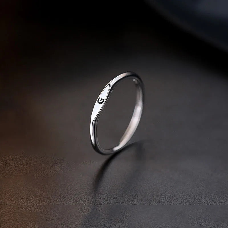 New 925 Sterling Silver Letter Ring Charm Personality Simple Style Woman Ring Birthday Gift for Friends Exquisite Jewelry