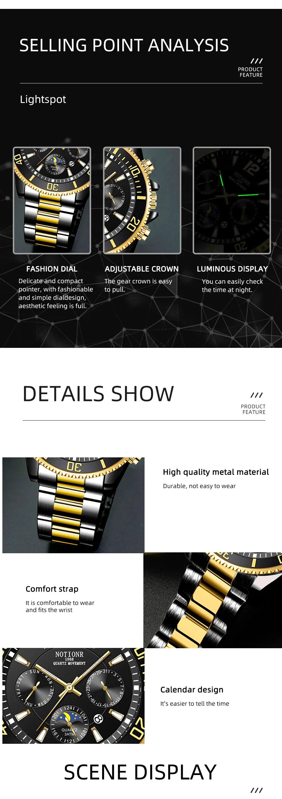 Fashion Mens Watches for Men Sport Waterproof Stainless Steel Quartz Watch Luxury Man Business Luminous Clock Relogio Masculino