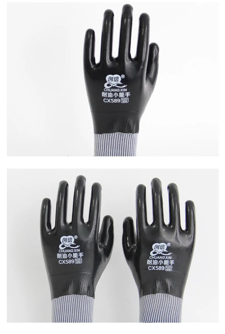 1pair Anti-Slip Waterproof Gloves Nitrile Coated Oil/Water Resistant Work Gloves For Garden Repairing Fishing Work Safety Gloves