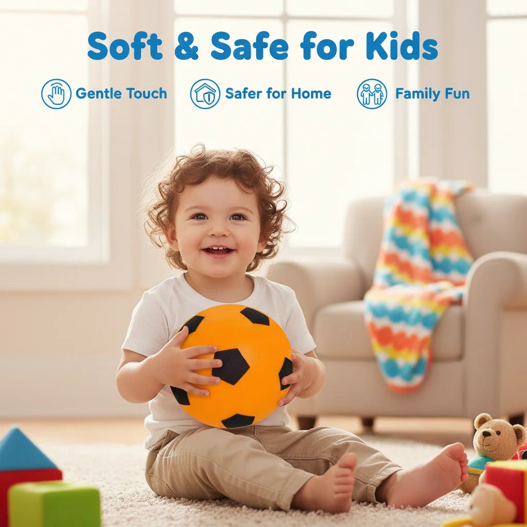 Silent Indoor Soccer Ball, Soft Airless Foam Football for Kids, Quiet Bounce Training Ball, Safe for Home/Living Room