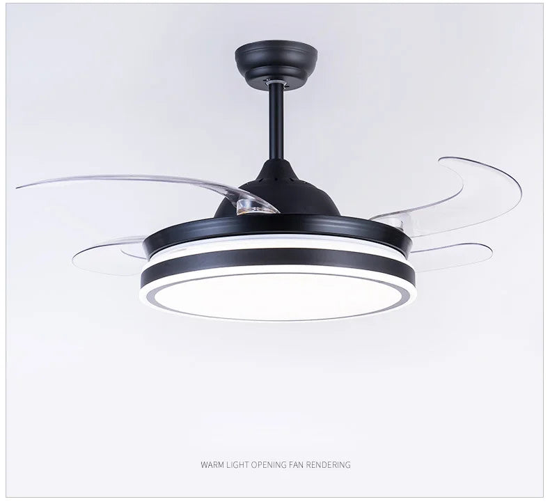 Retractable ceiling fan Air purifying led light celling fan modern bedroom smart remote control large hotel ceiling fan