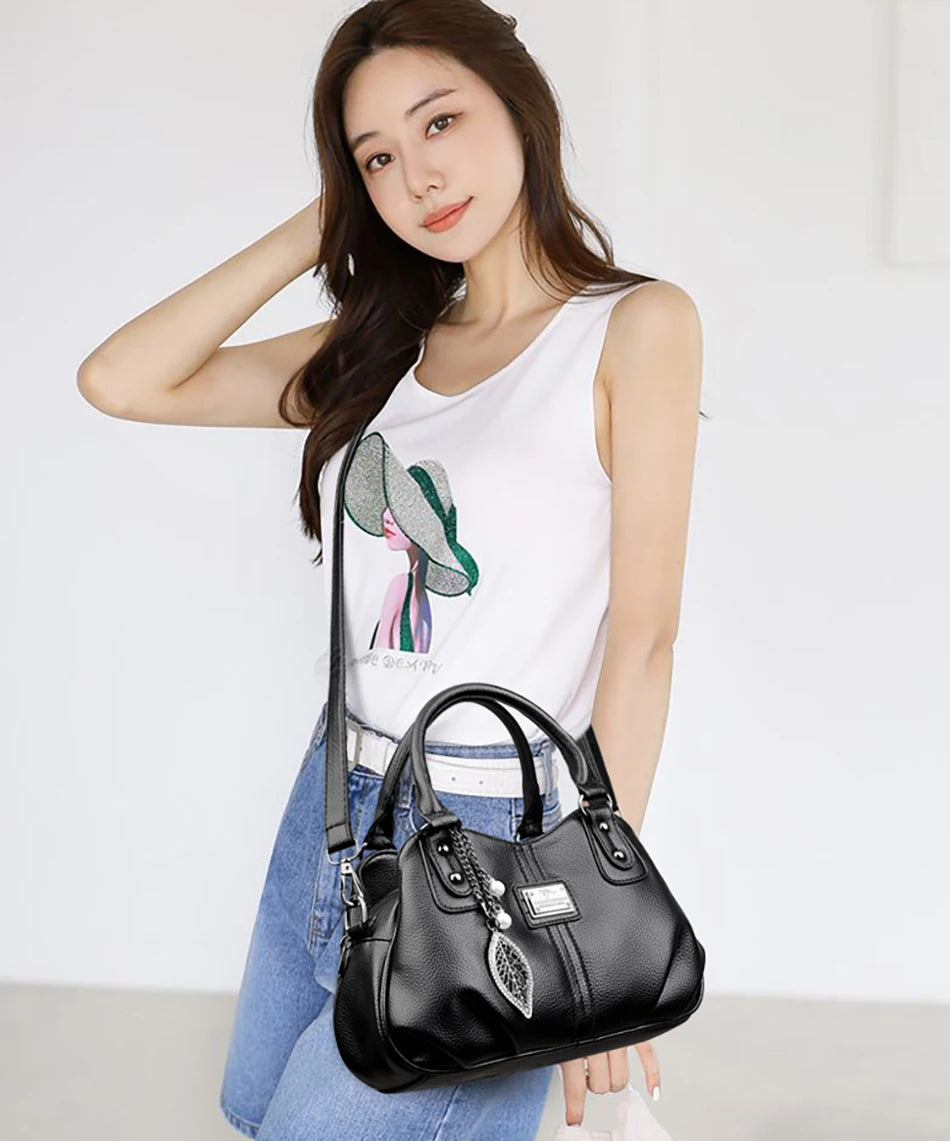 2024 New 3-layer Large Capacity Women Tote Bag Fashion Women's Trendy Shoulder Bags High Quality Soft Leather Female Handbag Sac
