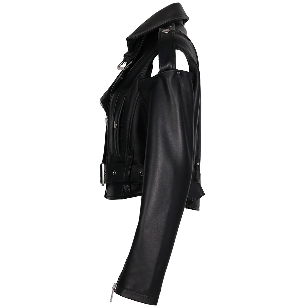 YOLOAgain Real Leather Jacket Women Cropped Jacket Spring 2025