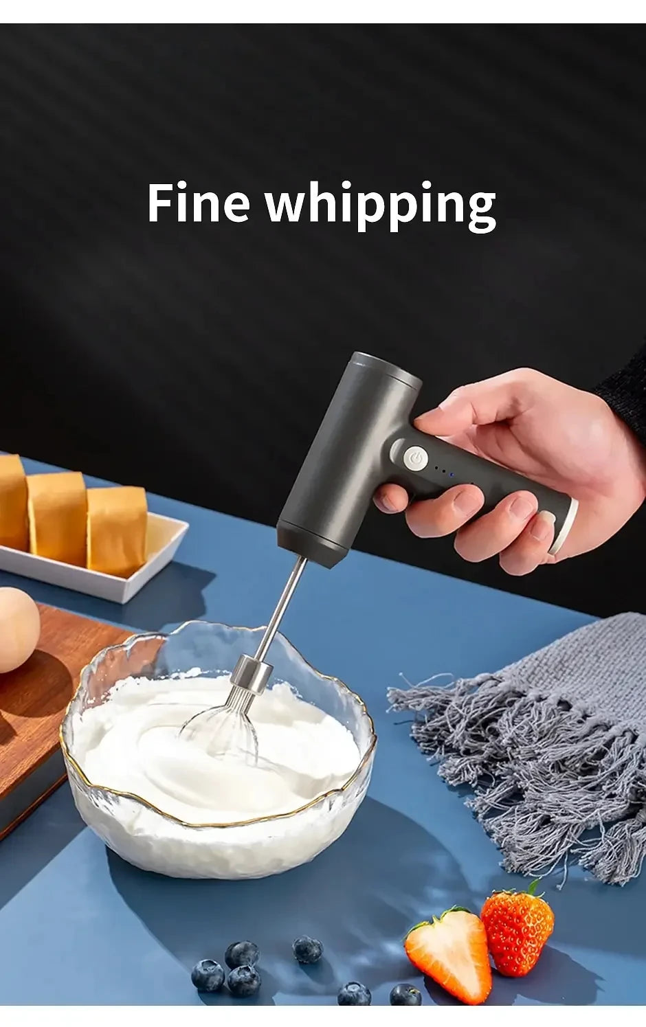 Cordless Hand Mixer One Touch Off Handheld Electric Whisk with 3 Speed Modes Hand Held Egg Beater with 2 Detachable Stir Whisks
