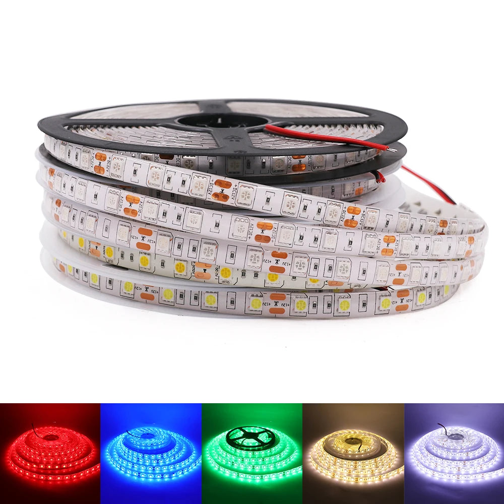 LED Strip 5050 2835 Flexible Home Decoration Lighting 60LEDs/m RGB Waterproof LED Tape Cold Warm White/Blue/Green/Red 5m/lot 12V