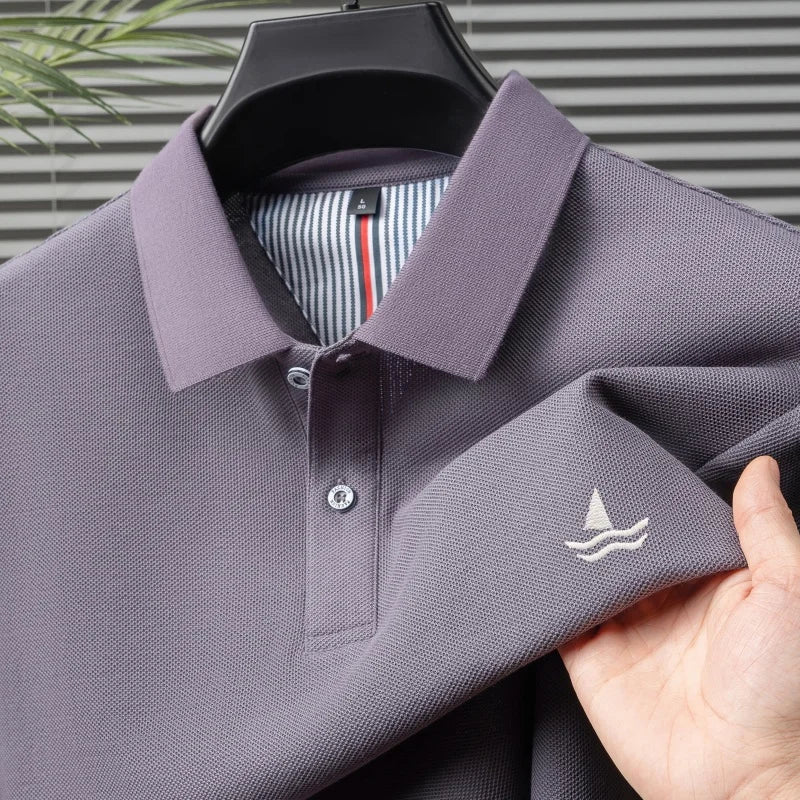 100% pure cotton men short sleeve polo shirt fashion exquisite sailboat embroidery summer comfort business casual lapel T-shirt
