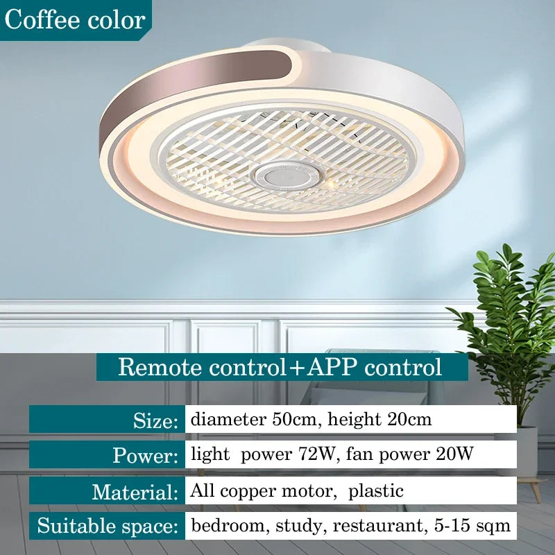 Moder Smart Fan Light Living Room Bedroom Dining Quiet Study Eye Protection Invisible Blade Reversible Durable LED Ceiling Lamp