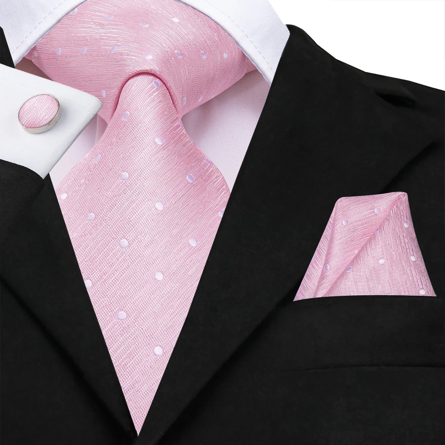 Hi-Tie Silk Men Tie Peach Pink Floral Wedding Necktie for Men Luxury Necktie Handkerchief Cufflink Fashion Design Business