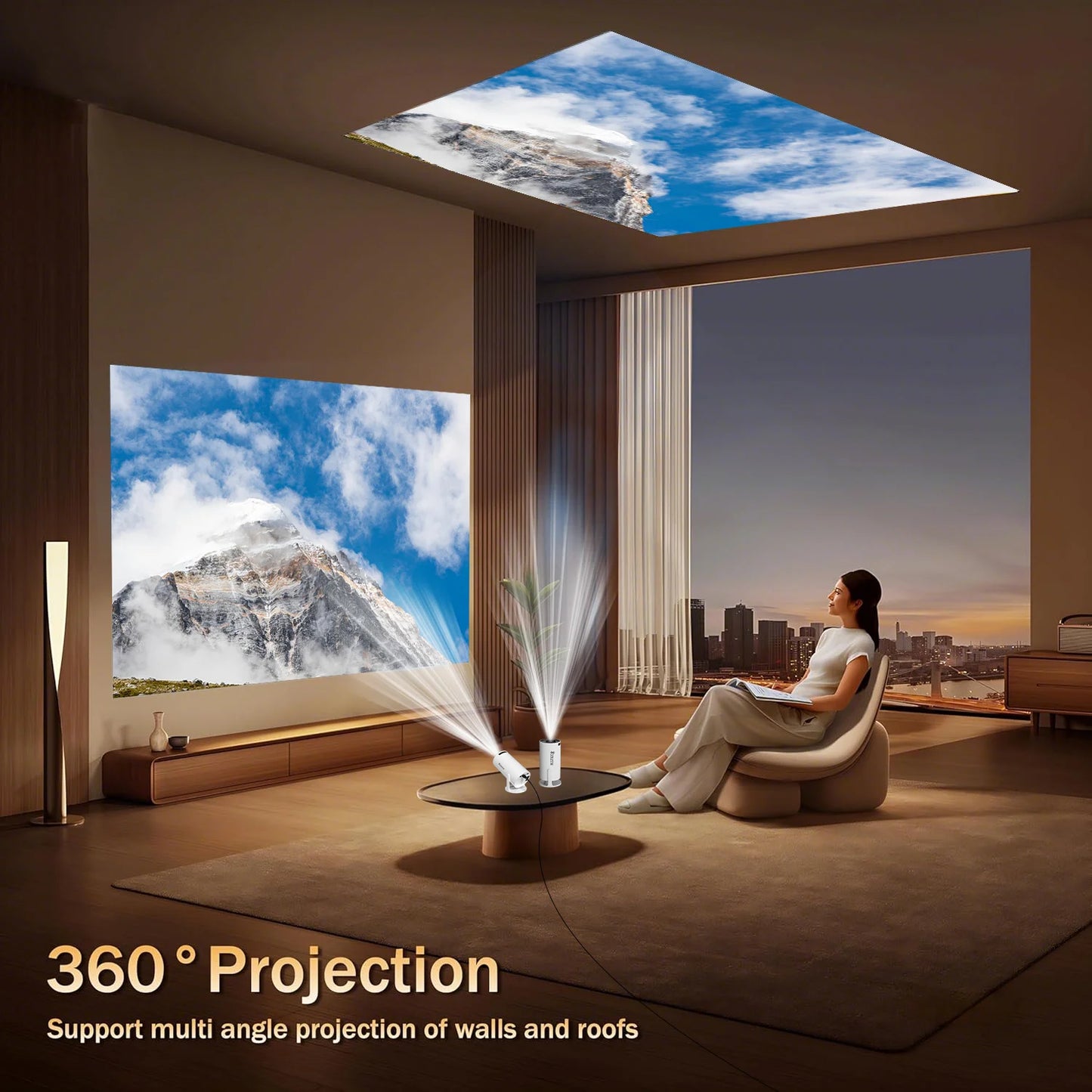 4K projector, high-definition projector, with Android system/WiFi 6, suitable for home theaters/offices, native 720p