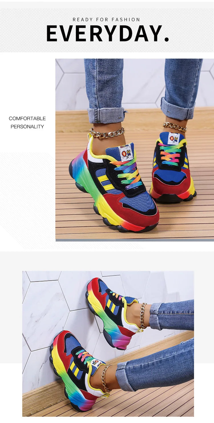 Fashion Women Sneakers Running Footwear Feminino Colorful Casual Comfort Lace Up Running Shoes Outdoor platform Women Tenis shoe