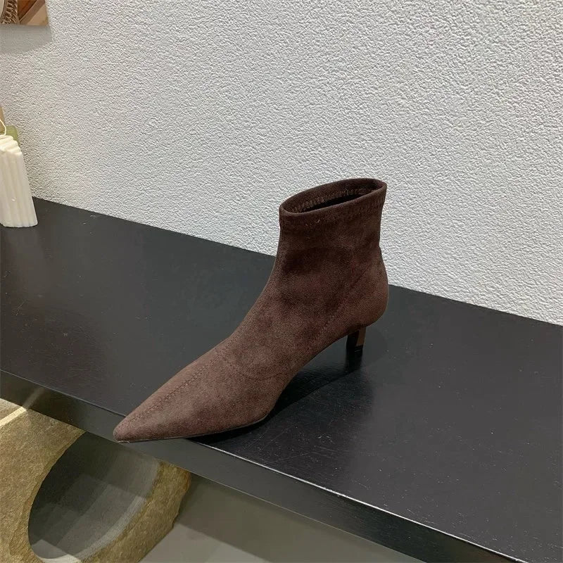 Shoes for Women 2026 High Quality Elegant Ankle Women's Boots Fashion Back Zipper Solid Office and Career Sexy Pointed Toe Boots
