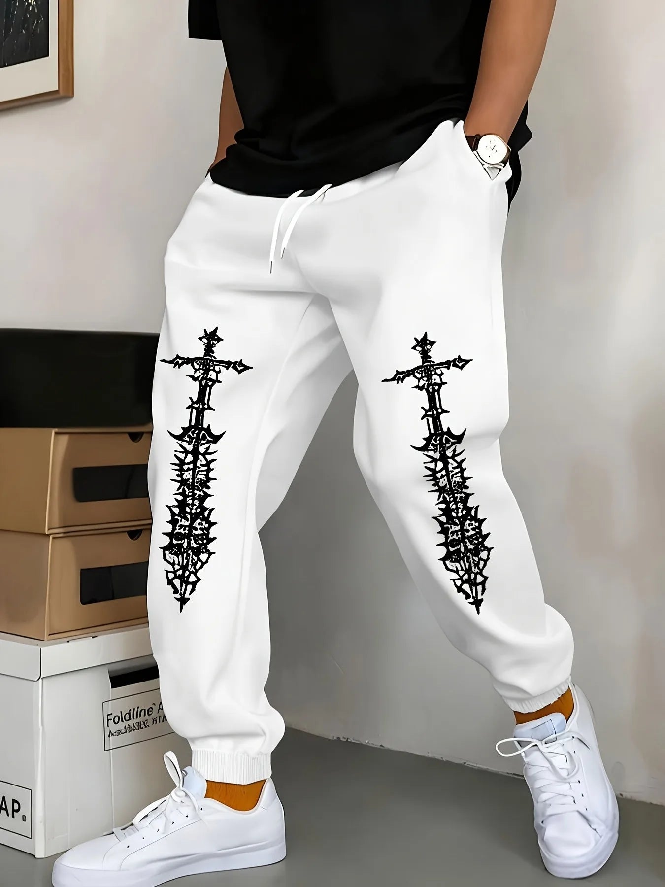 Spring and Autumn Men's Fashion Printed Jogging Pants Casual Fleece Warm Trousers Every Day Street Wearing Sweater Pants S-3XL
